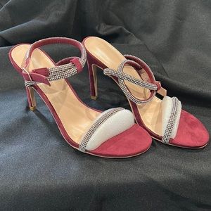 NIB-burgundy “suede” and rhinestone heel size 6.5 with 3” heel